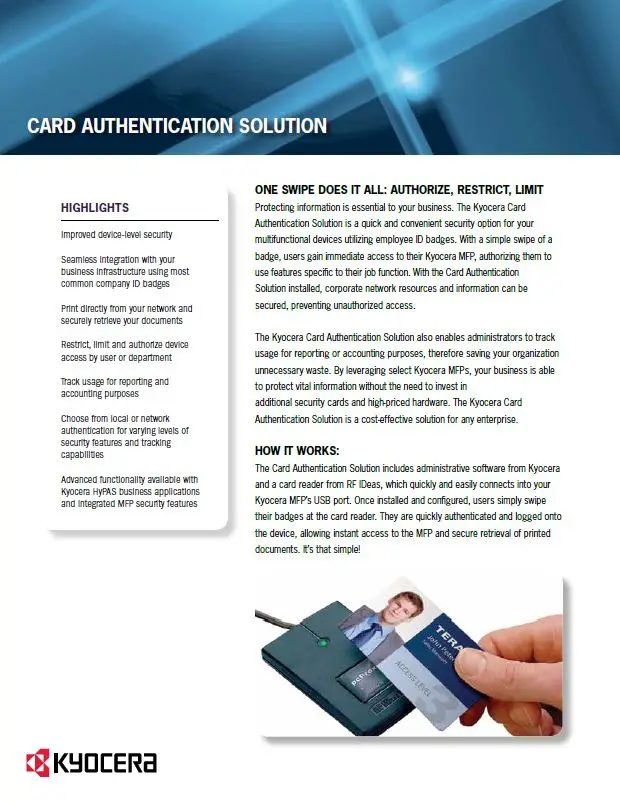 Kyocera, Software, Cost Control, Security Card Authentication, Ropho