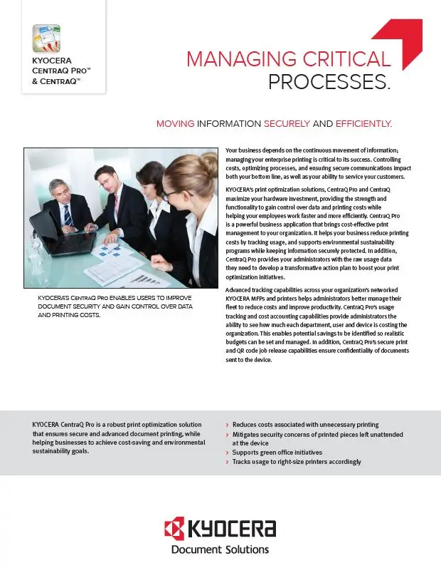 Kyocera, Software, Cost Control, Security Centraq Pro, Ropho