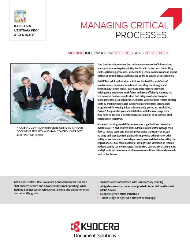 Kyocera, Software, Cost Control, Security, Centraq, Ropho